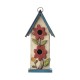 Glitzhome 13.75"H Washed White Two-Tiered Distressed Solid Wood Birdhouse with 3D Flowers