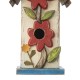 Glitzhome 13.75"H Washed White Two-Tiered Distressed Solid Wood Birdhouse with 3D Flowers