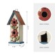 Glitzhome 13.75"H Washed White Two-Tiered Distressed Solid Wood Birdhouse with 3D Flowers