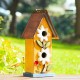 Glitzhome 13.75"H Washed Yellow Two-Tiered Distressed Solid Wood Birdhouse with 3D Flowers