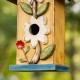 Glitzhome 13.75"H Washed Yellow Two-Tiered Distressed Solid Wood Birdhouse with 3D Flowers