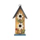 Glitzhome 13.75"H Washed Yellow Two-Tiered Distressed Solid Wood Birdhouse with 3D Flowers