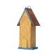 Glitzhome 13.75"H Washed Yellow Two-Tiered Distressed Solid Wood Birdhouse with 3D Flowers