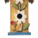 Glitzhome 13.75"H Washed Yellow Two-Tiered Distressed Solid Wood Birdhouse with 3D Flowers