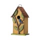 Glitzhome 9.75"H Washed Yellow Distressed Solid Wood Birdhouse with 3D Tree and Bird