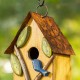 Glitzhome 9.75"H Washed Yellow Distressed Solid Wood Birdhouse with 3D Tree and Bird