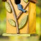 Glitzhome 9.75"H Washed Yellow Distressed Solid Wood Birdhouse with 3D Tree and Bird