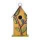 Glitzhome 9.75"H Washed Yellow Distressed Solid Wood Birdhouse with 3D Tree and Bird