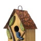 Glitzhome 9.75"H Washed Yellow Distressed Solid Wood Birdhouse with 3D Tree and Bird