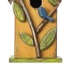 Glitzhome 9.75"H Washed Yellow Distressed Solid Wood Birdhouse with 3D Tree and Bird