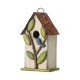 Glitzhome 9.75"H Washed White Distressed Solid Wood Birdhouse with 3D Tree and Bird