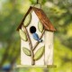 Glitzhome 9.75"H Washed White Distressed Solid Wood Birdhouse with 3D Tree and Bird