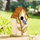 Glitzhome 9.75"H Washed White Distressed Solid Wood Birdhouse with 3D Tree and Bird