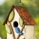 Glitzhome 9.75"H Washed White Distressed Solid Wood Birdhouse with 3D Tree and Bird