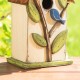 Glitzhome 9.75"H Washed White Distressed Solid Wood Birdhouse with 3D Tree and Bird