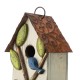 Glitzhome 9.75"H Washed White Distressed Solid Wood Birdhouse with 3D Tree and Bird