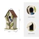 Glitzhome 9.75"H Washed White Distressed Solid Wood Birdhouse with 3D Tree and Bird