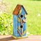 Glitzhome 13"H Washed Blue Two-Tiered Distressed Solid Wood Birdhouse with 3D Tree and Bird