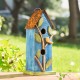 Glitzhome 13"H Washed Blue Two-Tiered Distressed Solid Wood Birdhouse with 3D Tree and Bird