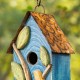 Glitzhome 13"H Washed Blue Two-Tiered Distressed Solid Wood Birdhouse with 3D Tree and Bird