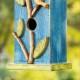 Glitzhome 13"H Washed Blue Two-Tiered Distressed Solid Wood Birdhouse with 3D Tree and Bird