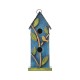 Glitzhome 13"H Washed Blue Two-Tiered Distressed Solid Wood Birdhouse with 3D Tree and Bird