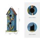 Glitzhome 13"H Washed Blue Two-Tiered Distressed Solid Wood Birdhouse with 3D Tree and Bird