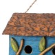 Glitzhome 15.75"L Oversized Washed Blue Distressed Solid Wood Cottage Birdhouse with 3D Tree and Birds