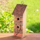 Glitzhome 14.5"H Brown/Red Pallets Two-Tiered Distressed Solid Wood Birdhouse with 3D Rustic Flowers