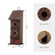 Glitzhome 14.5"H Brown/Red Pallets Two-Tiered Distressed Solid Wood Birdhouse with 3D Rustic Flowers