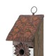 Glitzhome 14.5"H Brown/White Two-Tiered Distressed Solid Wood Birdhouse with 3D Rustic Flowers