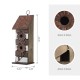 Glitzhome 14.5"H Brown/White Two-Tiered Distressed Solid Wood Birdhouse with 3D Rustic Flowers
