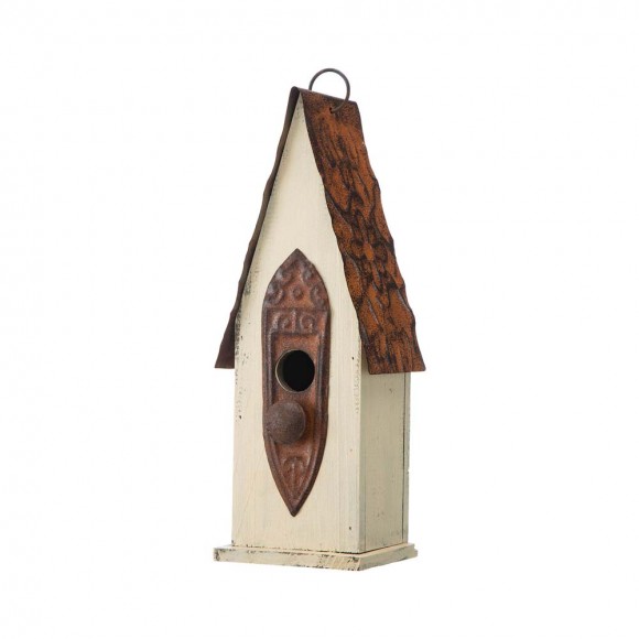 Glitzhome 13.25"H Washed White Distressed Solid Wood Birdhouse