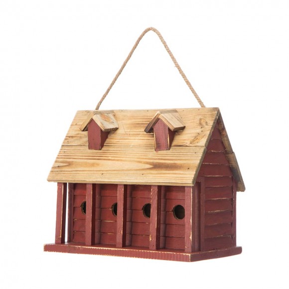 Glitzhome 14.25"L Oversized Retro Red Distressed Solid Wood Cottage Birdhouse with Natural Wood Roof