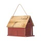 Glitzhome 14.25"L Oversized Retro Red Distressed Solid Wood Cottage Birdhouse with Natural Wood Roof