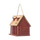 Glitzhome 14.25"L Oversized Retro Red Distressed Solid Wood Cottage Birdhouse with Natural Wood Roof