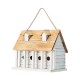 Glitzhome 14.25"L Oversized Washed White Distressed Solid Wood Cottage Birdhouse with Natural Wood Roof