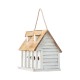 Glitzhome 14.25"L Oversized Washed White Distressed Solid Wood Cottage Birdhouse with Natural Wood Roof