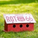Glitzhome 14"L Washed Red Wood and Metal Birdhouse with Unique Licence Plate Roof
