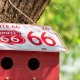 Glitzhome 14"L Washed Red Wood and Metal Birdhouse with Unique Licence Plate Roof