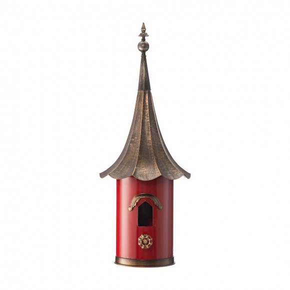 Glitzhome 32"H Farmhouse Retro Red Metal Pagoda Birdhouse with Bronze Roof