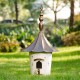 Glitzhome 29.75"H Farmhouse Washed White Distressed Metal Pagoda Birdhouse with Bronze Roof