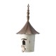 Glitzhome 29.75"H Farmhouse Washed White Distressed Metal Pagoda Birdhouse with Bronze Roof