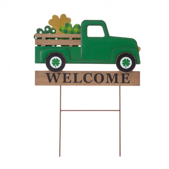 Glitzhome 24"H St. Patrick's Day Wooden & Metal Truck Yard Stake or Wall Décor (Two Functions)