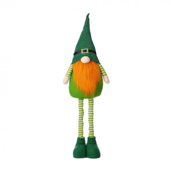 Glitzhome 40"H St. Patrick's Day Telescoped Fabric Gnome Standing Decor