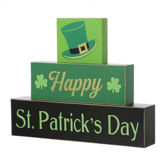 Glitzhome 9.5"L St. Patrick's Day Wooden Block Table Sign