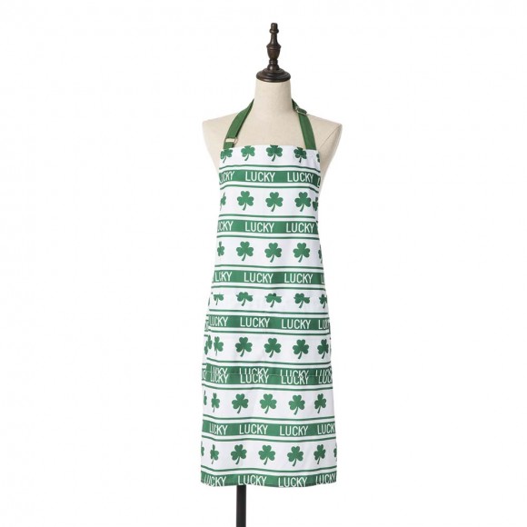 Glitzhome St. Patrick's Day Shamrocks Apron with 2 Roomy Pockets