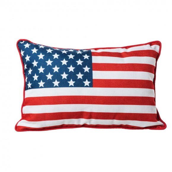 Glitzhome 18"L Faux Burlap Patriotic/Americana Flag Pillow