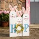 Glitzhome 29.5"H Easter Wooden Bunny Family "HOP" Porch Sign with an Egg Wreath