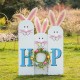 Glitzhome 29.5"H Easter Wooden Bunny Family "HOP" Porch Sign with an Egg Wreath